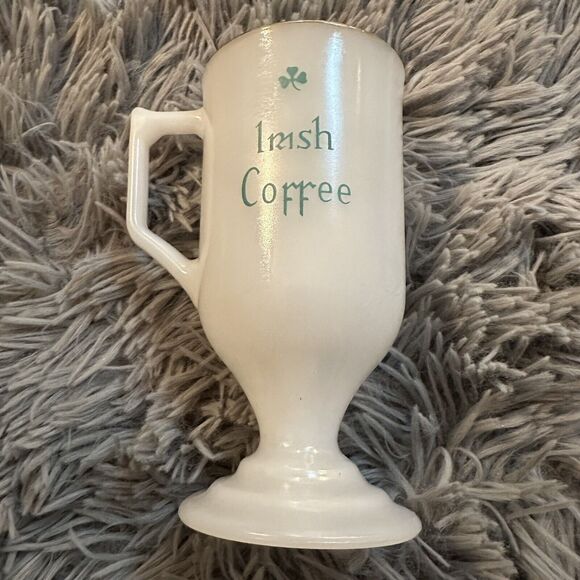 Vintage Irish Coffee Shamrock Mug Pedestal Cup Milk Glass St Patrick's Day - Picture 2 of 5
